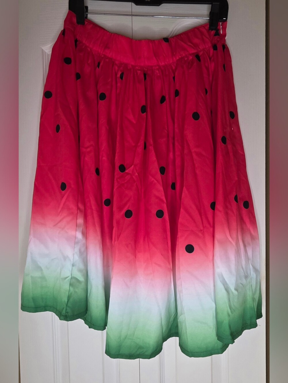 Women's Watermelon Print A-Line Skirt Red Green White Pull On Elastic Zip